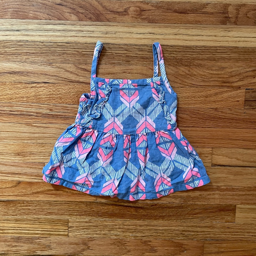 Carters Blue & Pink Tribal Print Fit and Flare Tank with Ruffle Detail, Size 3M